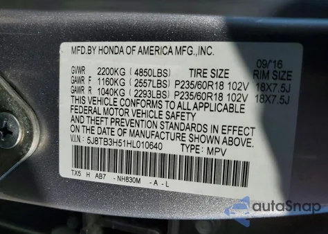 2017 Acura Rdx Technology z USA, uszkodzony, nr VIN 5J8TB3H51HL010640